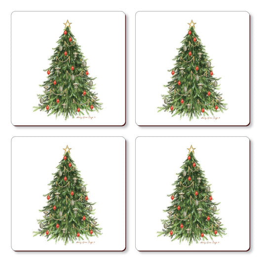 Cala Home O' Christmas Tree Decorative Hardboard Coaster 4pk