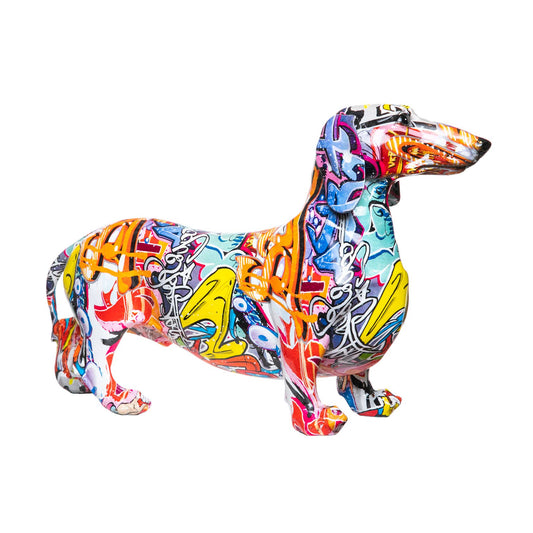 Hand Painted Street Art Dachshund Sculpture - 17" long