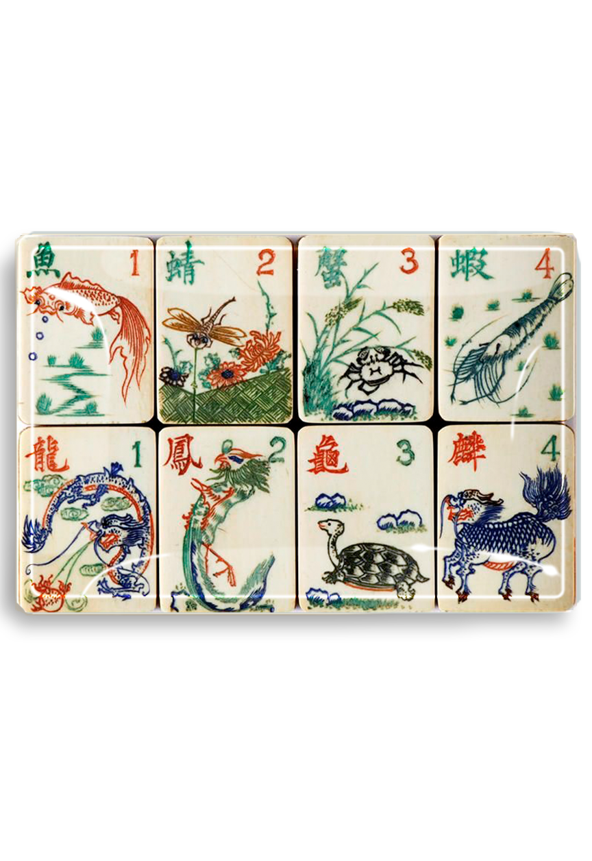 Mahjong #1 Decoupage Glass Tray: 4"X 6"