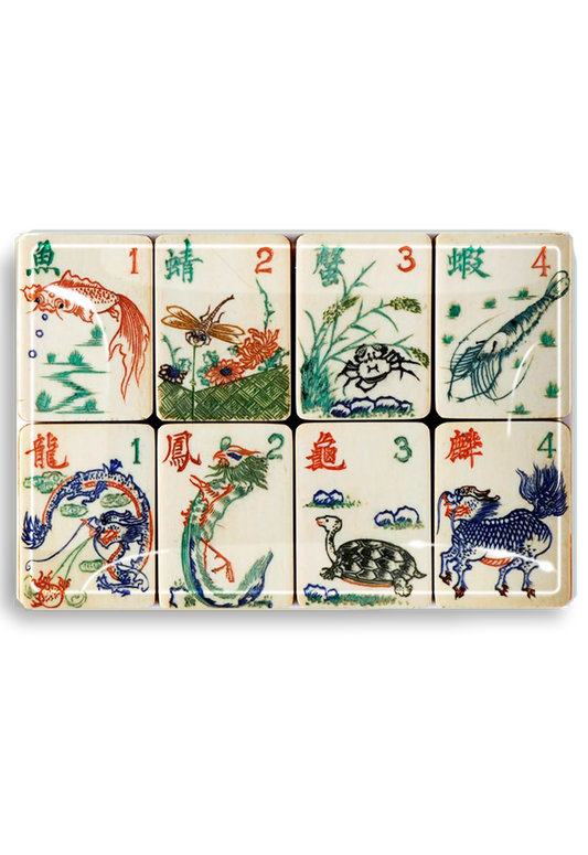 Mahjong #1 Decoupage Glass Tray: 4"X 6"