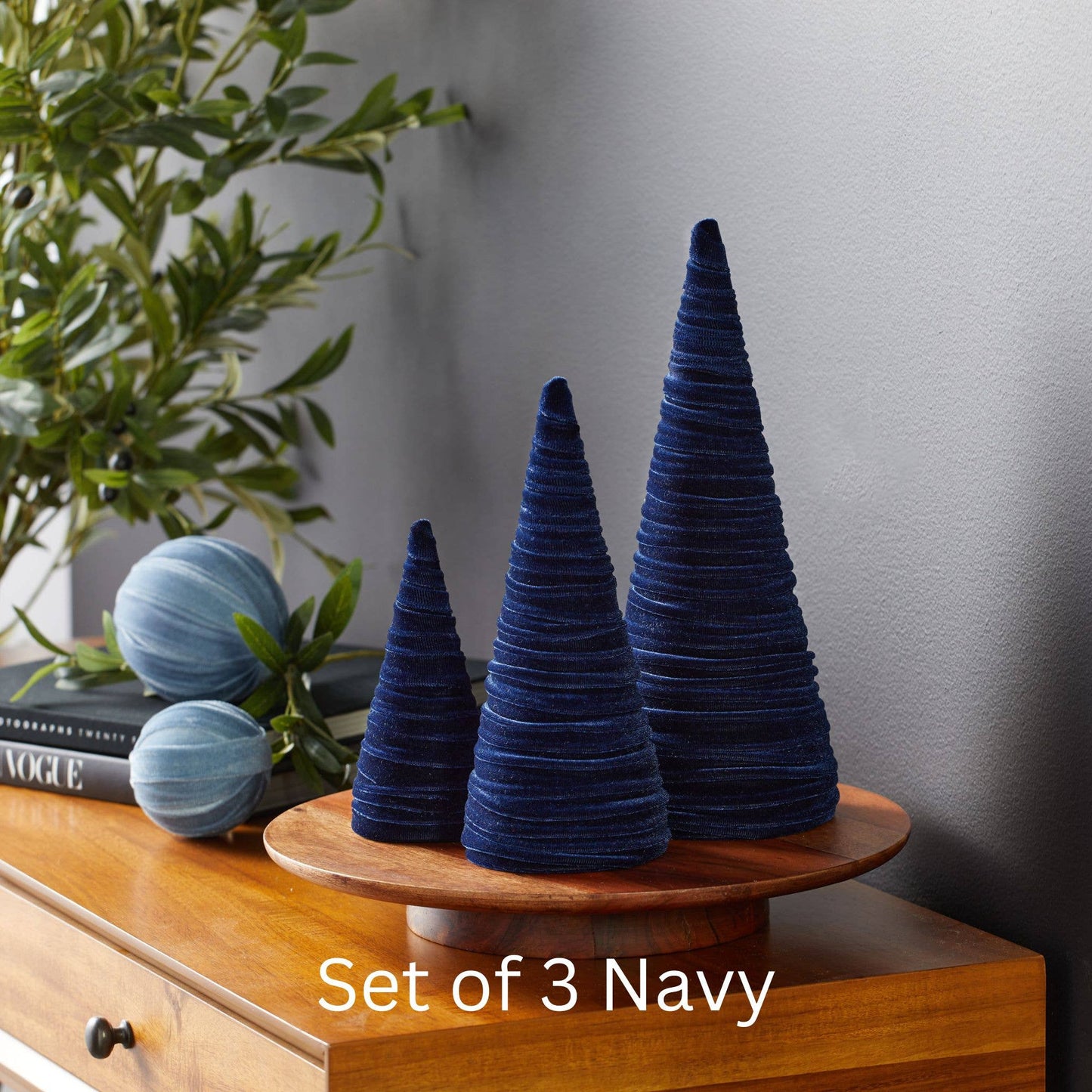 Cones Velvet Set of 3 Tablescape Mantel Best 25 Colors: Green