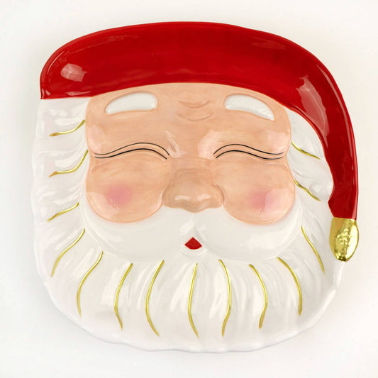 Red Santa Ceramic Round Platter, 12-Inch