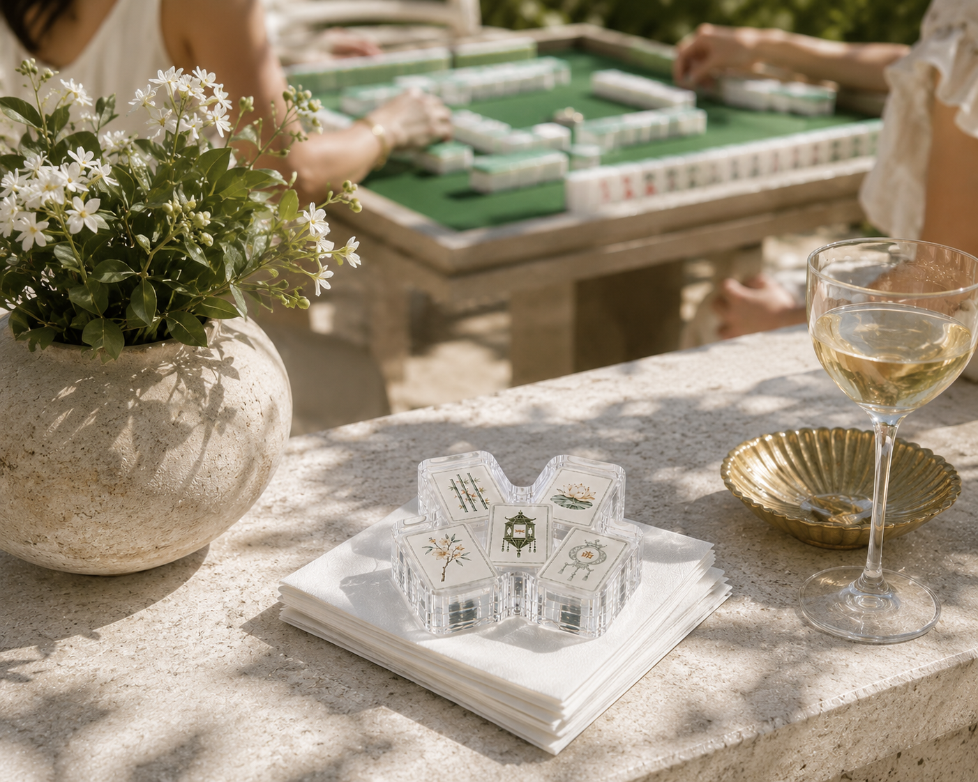 Acrylic Napkin Weight, Bamboo Lotus Mahjong