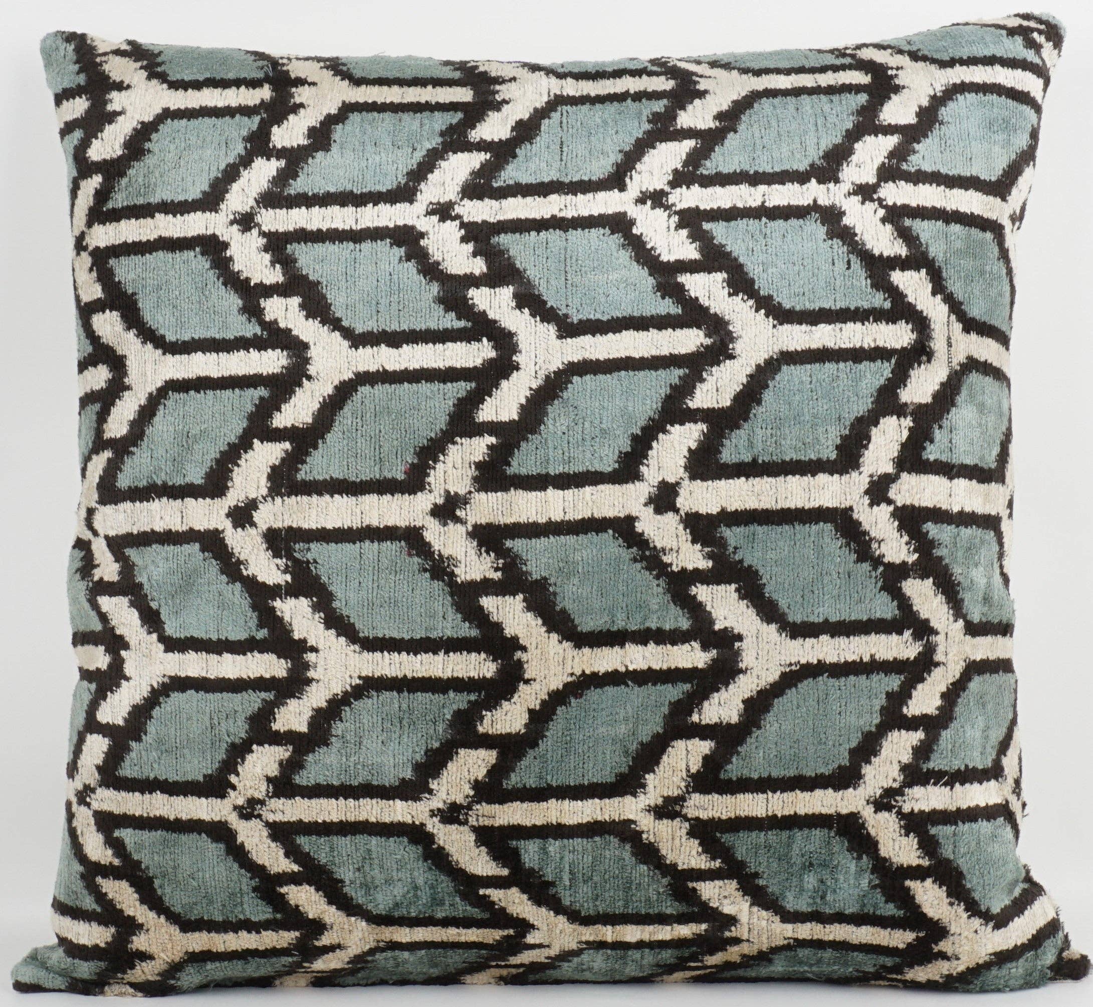 Handmade Ikat Silk Velvet Pillow - Thumbnail 2