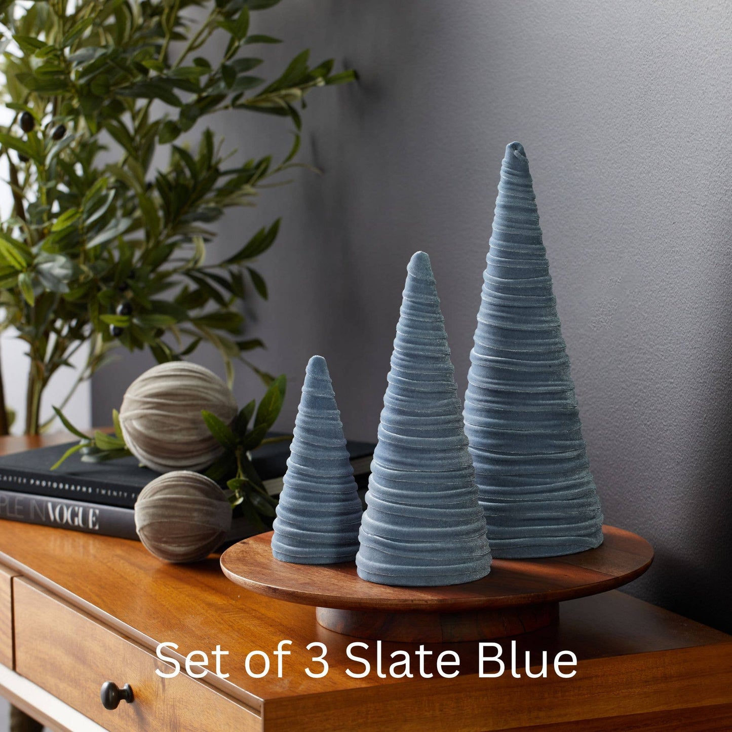 Cones Velvet Set of 3 Tablescape Mantel Best 25 Colors: Green
