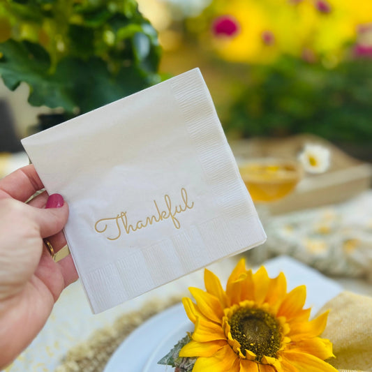 Thankful Thanksgiving Holographic Cocktail Paper Napkins