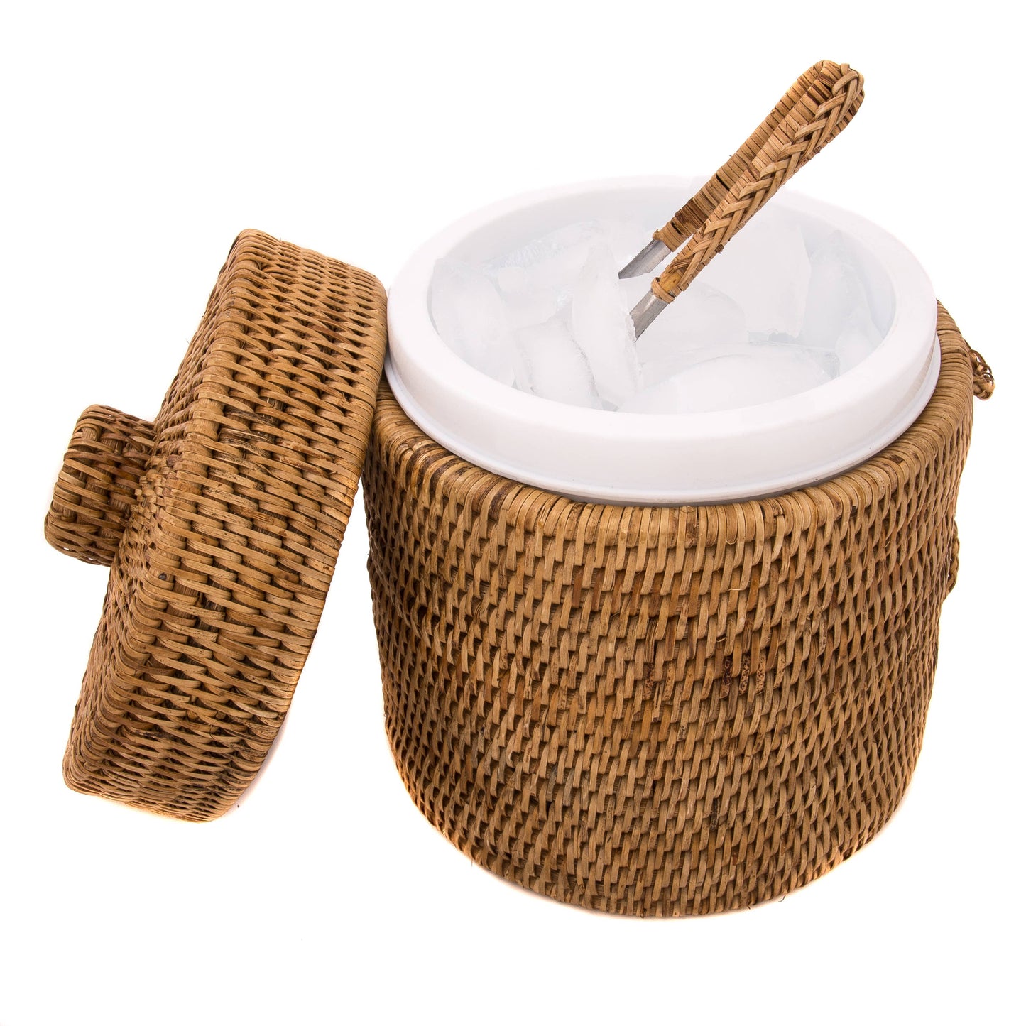Rattan Ice Bucket with Tongs: Tudor Black / Large