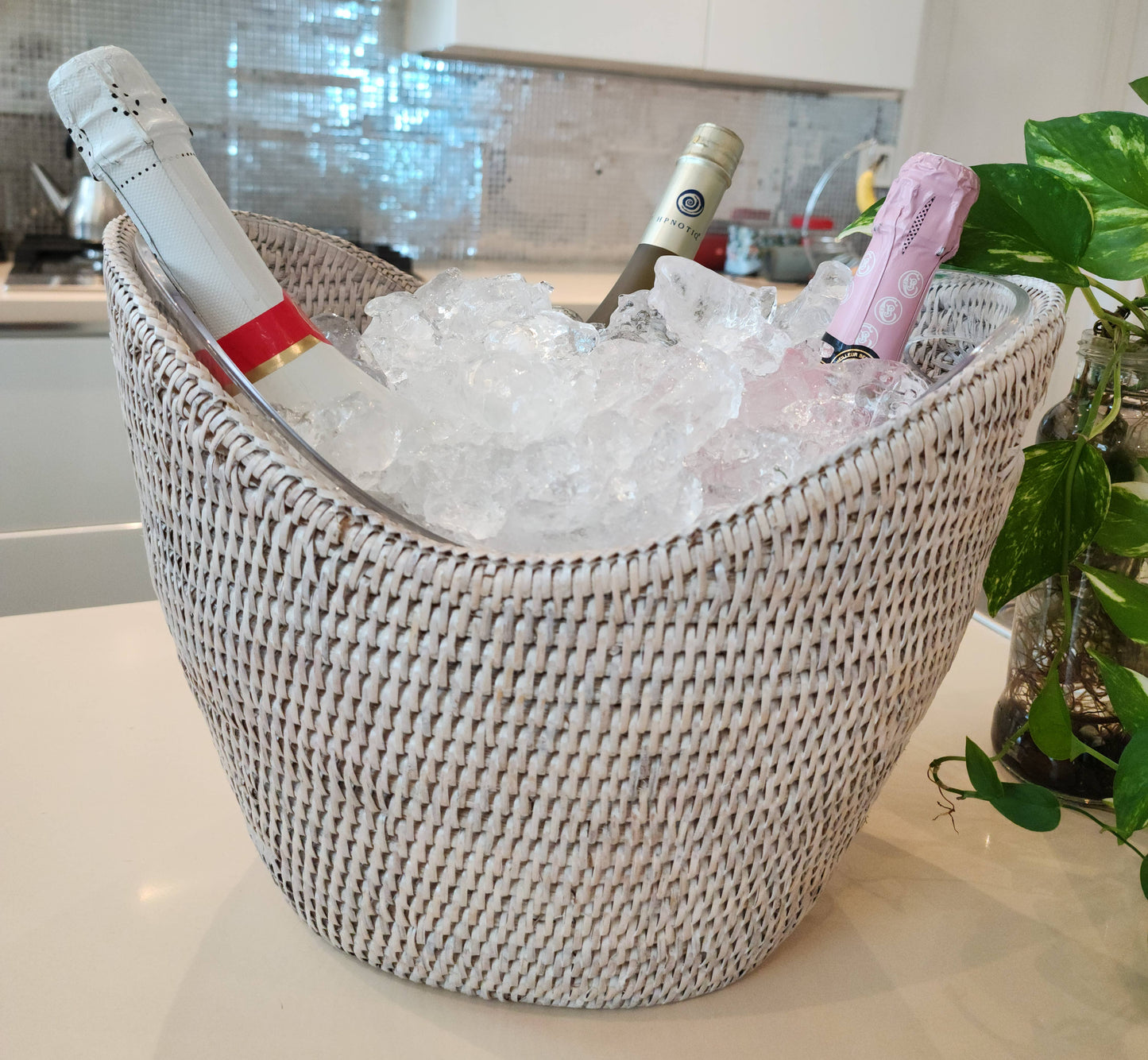 Artifacts Rattan™ Champagne Bucket with Acrylic Insert: Honey Brown