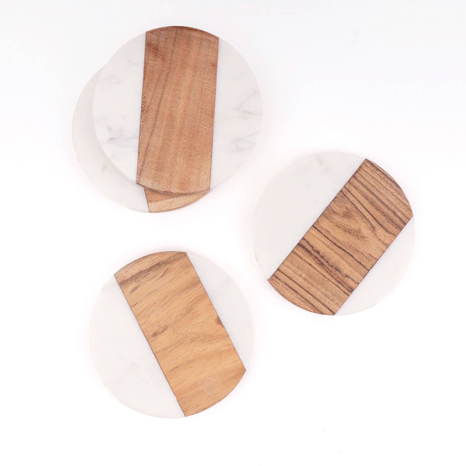 Marble & Wood Round Coaster Set - Thumbnail 4