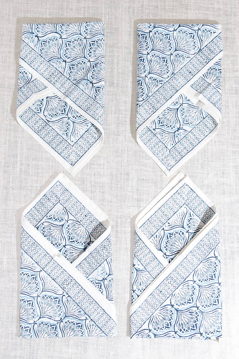 Blue Lotus Block Print Napkin Set