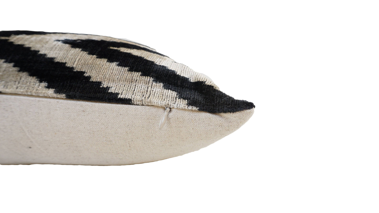 Black Zig Zag Ikat Pillow, 16"x24"