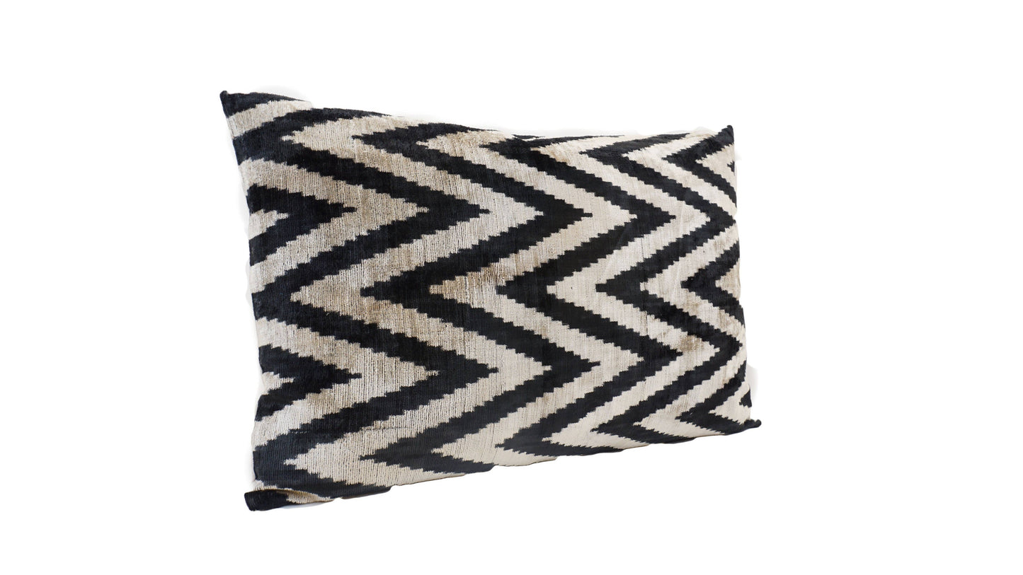 Black Zig Zag Ikat Pillow, 16"x24"
