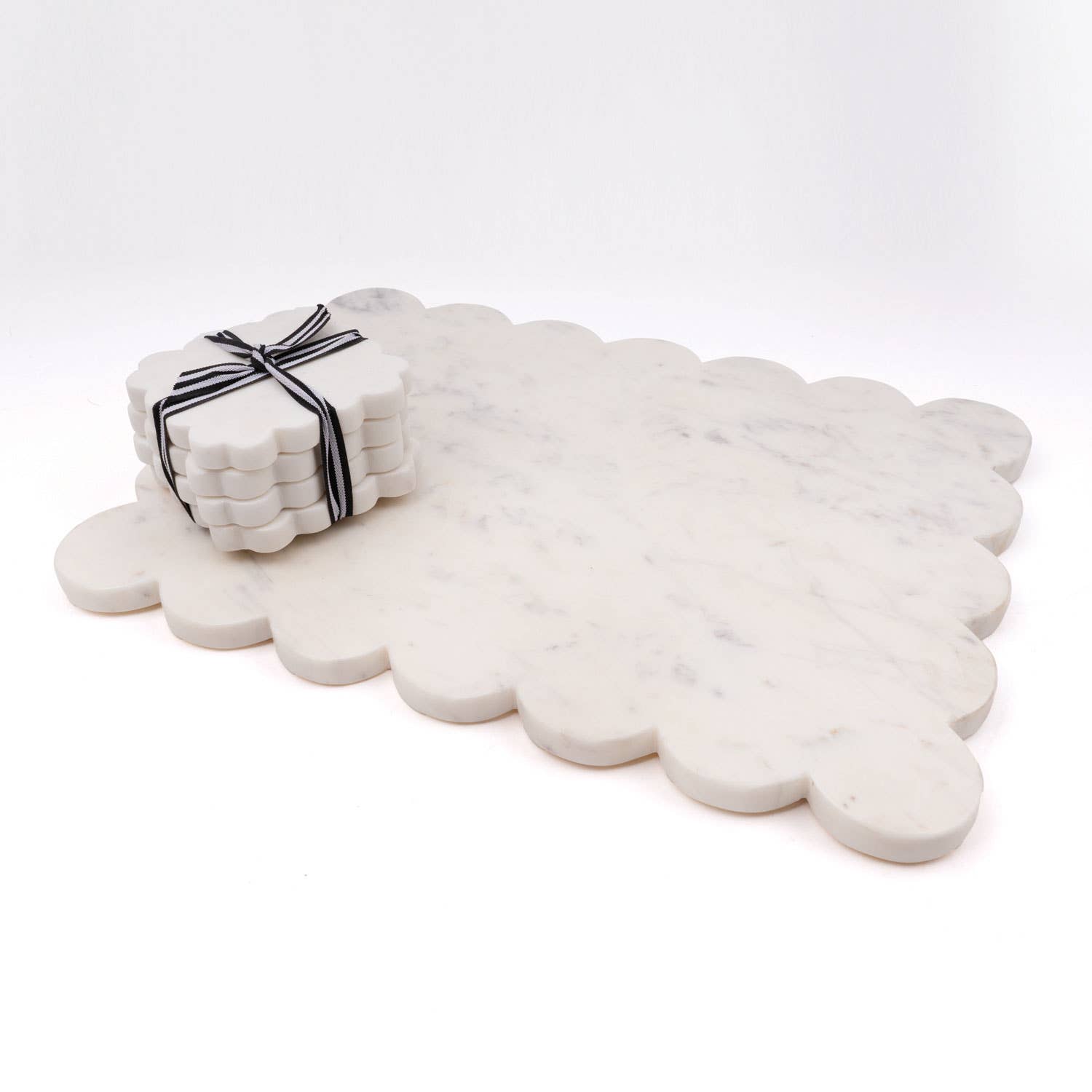 White Marble Scalloped Coaster Set - Thumbnail 2