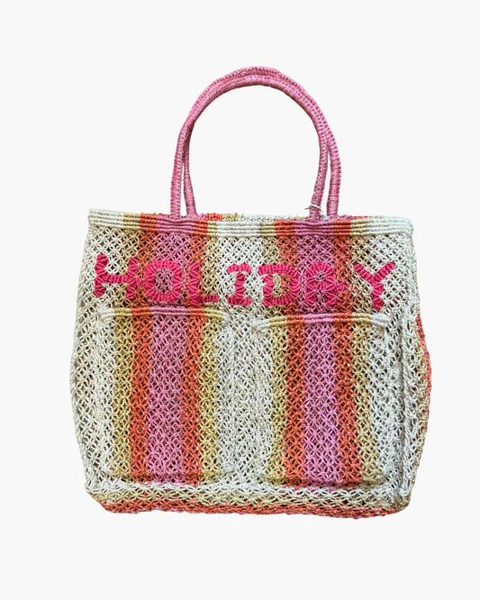 Monty Holiday Stripe Berry Jute Tote