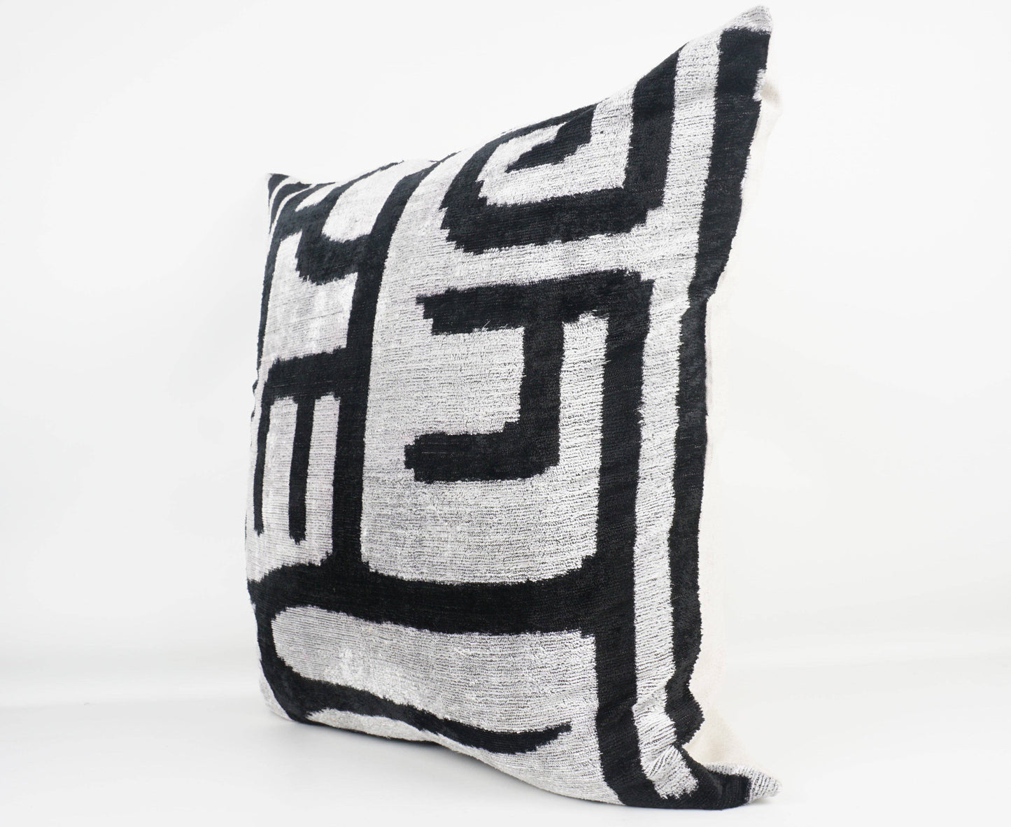 Black & White Ikat Silk Pillow, 24"