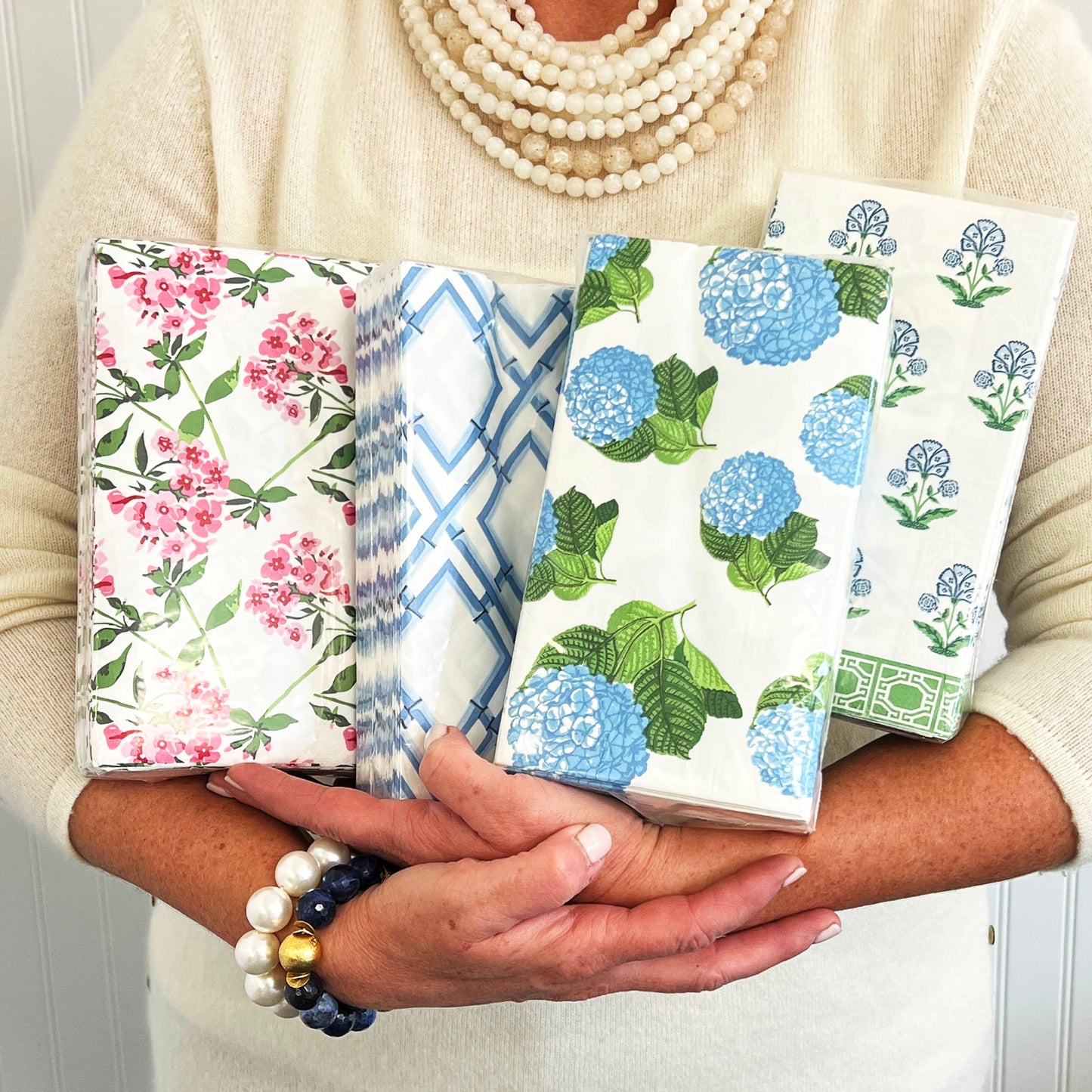 Blue Bamboo Trellis Paper Guest Towels | Luxe Pack of 40