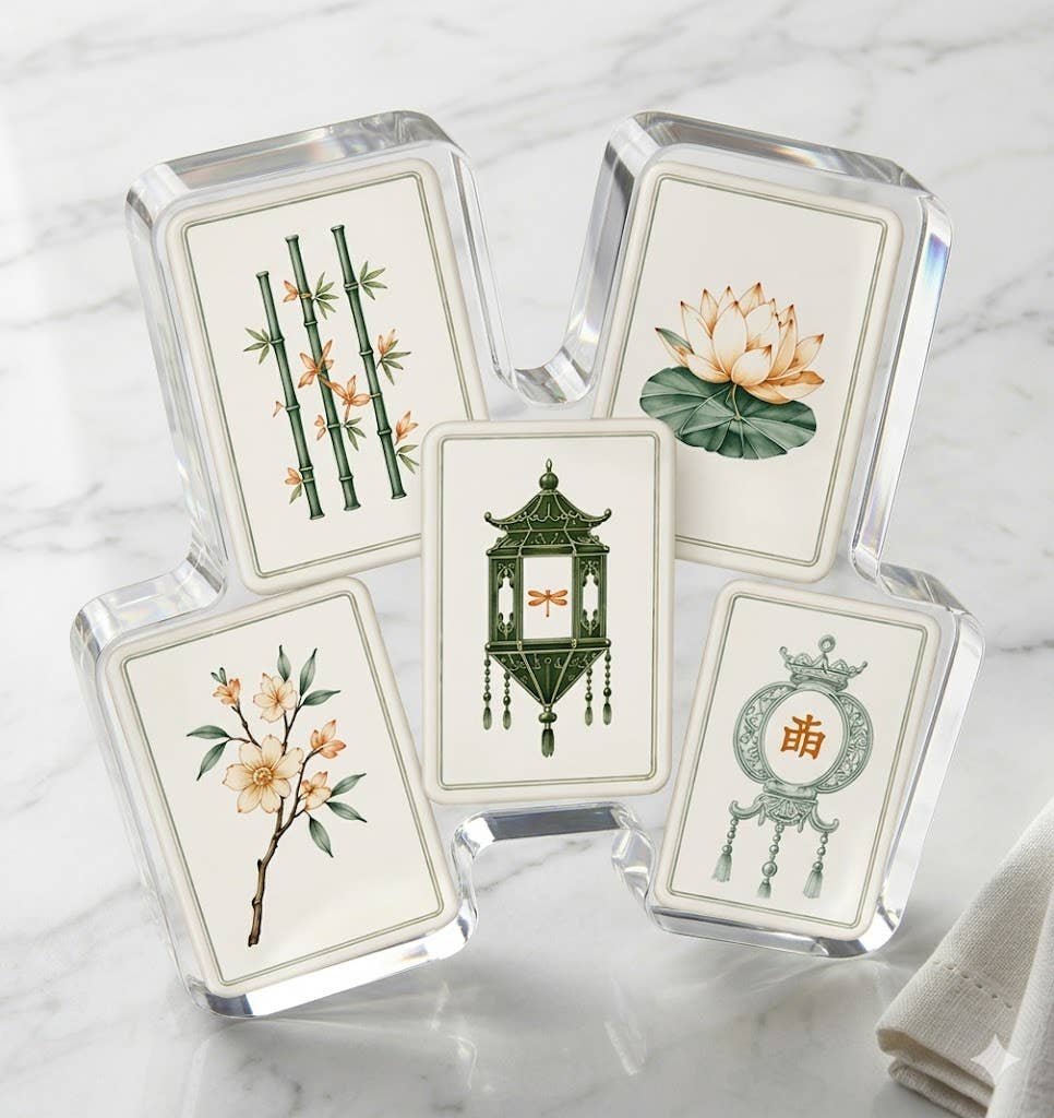 Acrylic Napkin Weight, Bamboo Lotus Mahjong