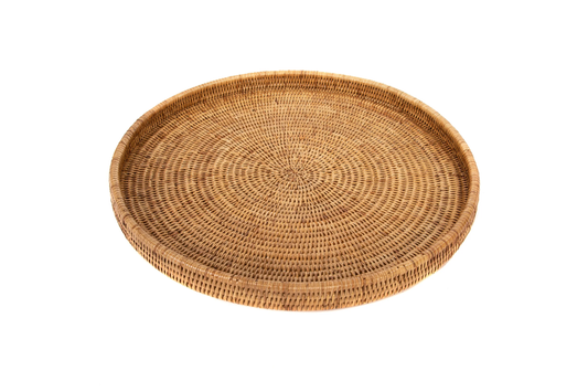 Round Serving Ottoman Tray, Honey Brown, 16"