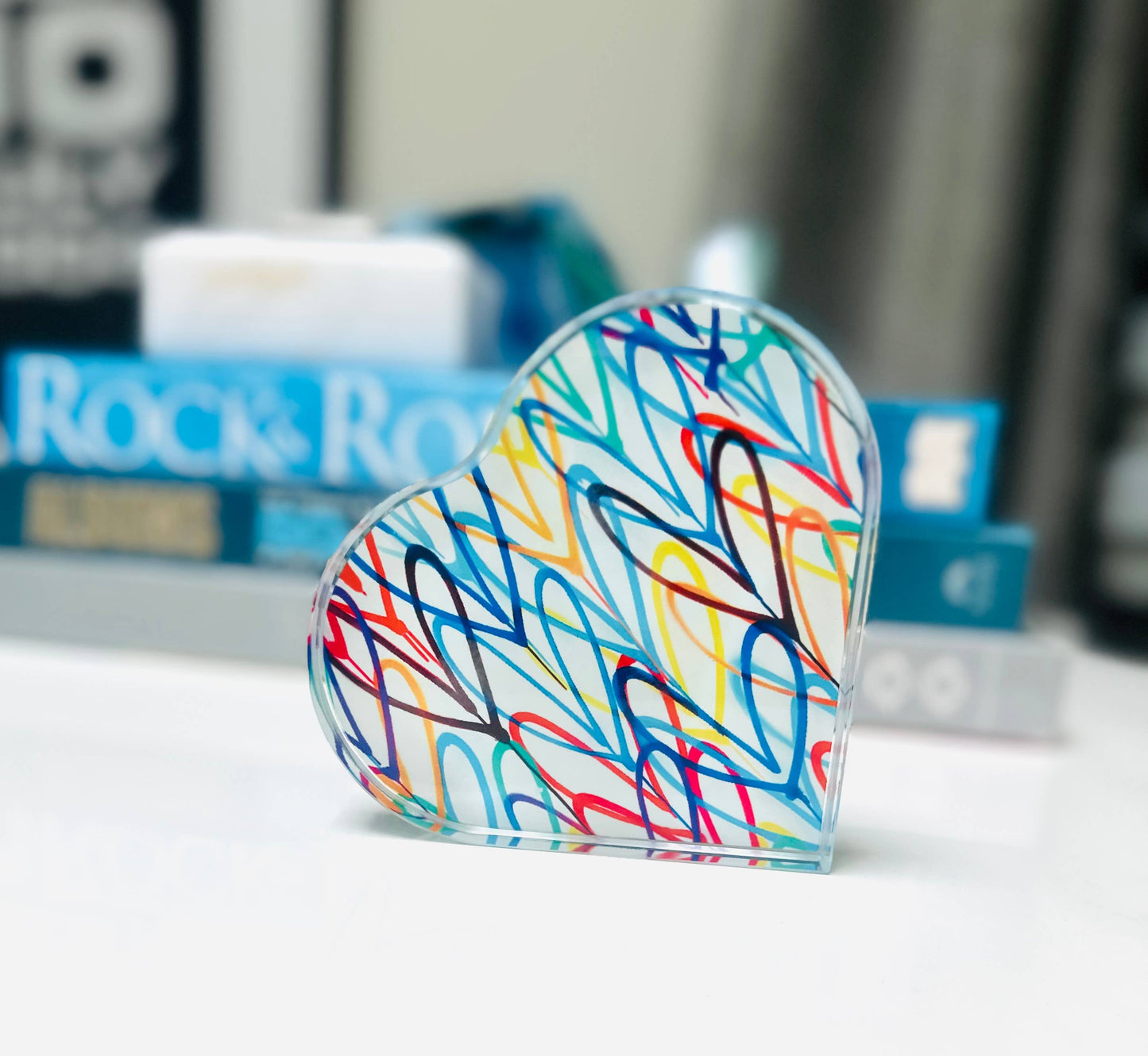 Colorful Graffiti Hearts Crystal Heart Paperweight