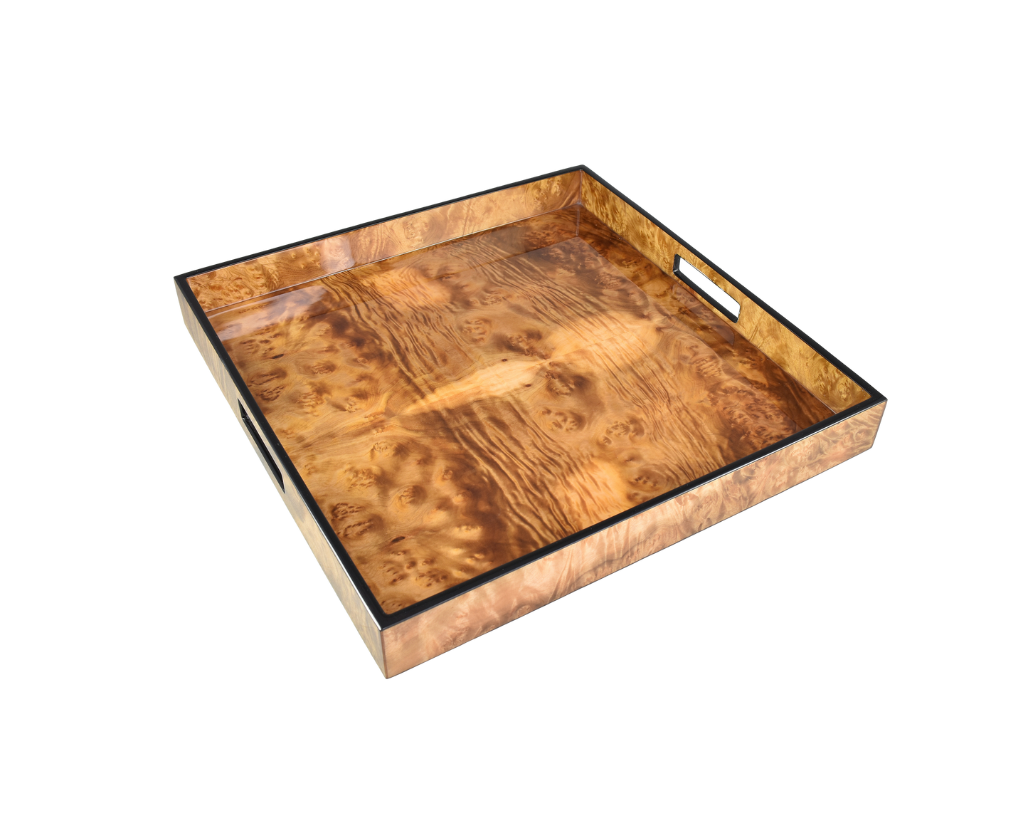 Walnut Burl with Black Trim- Large Square Tray - L-35WNT