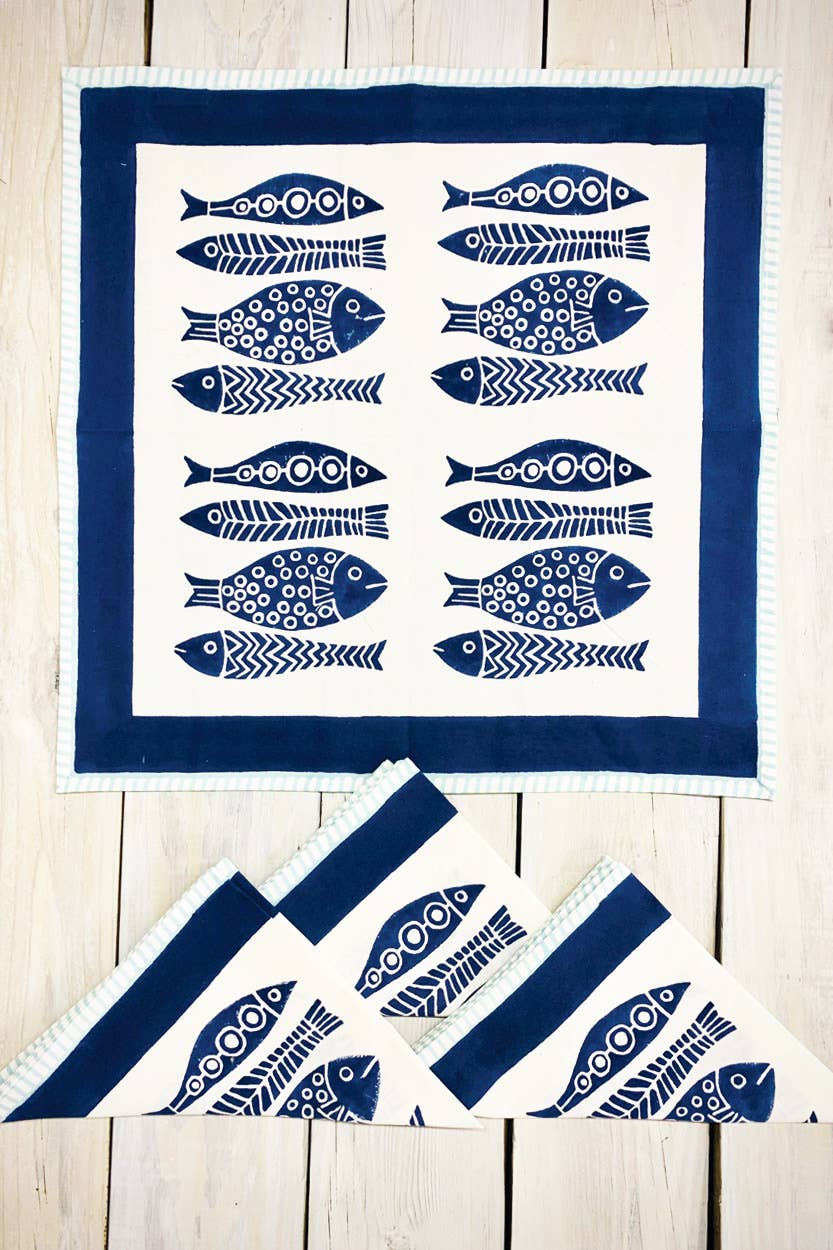 Fish Block Print Napkin Set