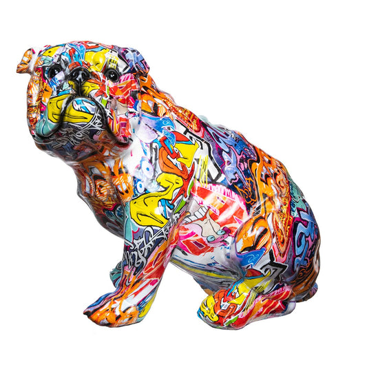 Hand Painted Street Art Sitting Dog Sculpture - 15" tall