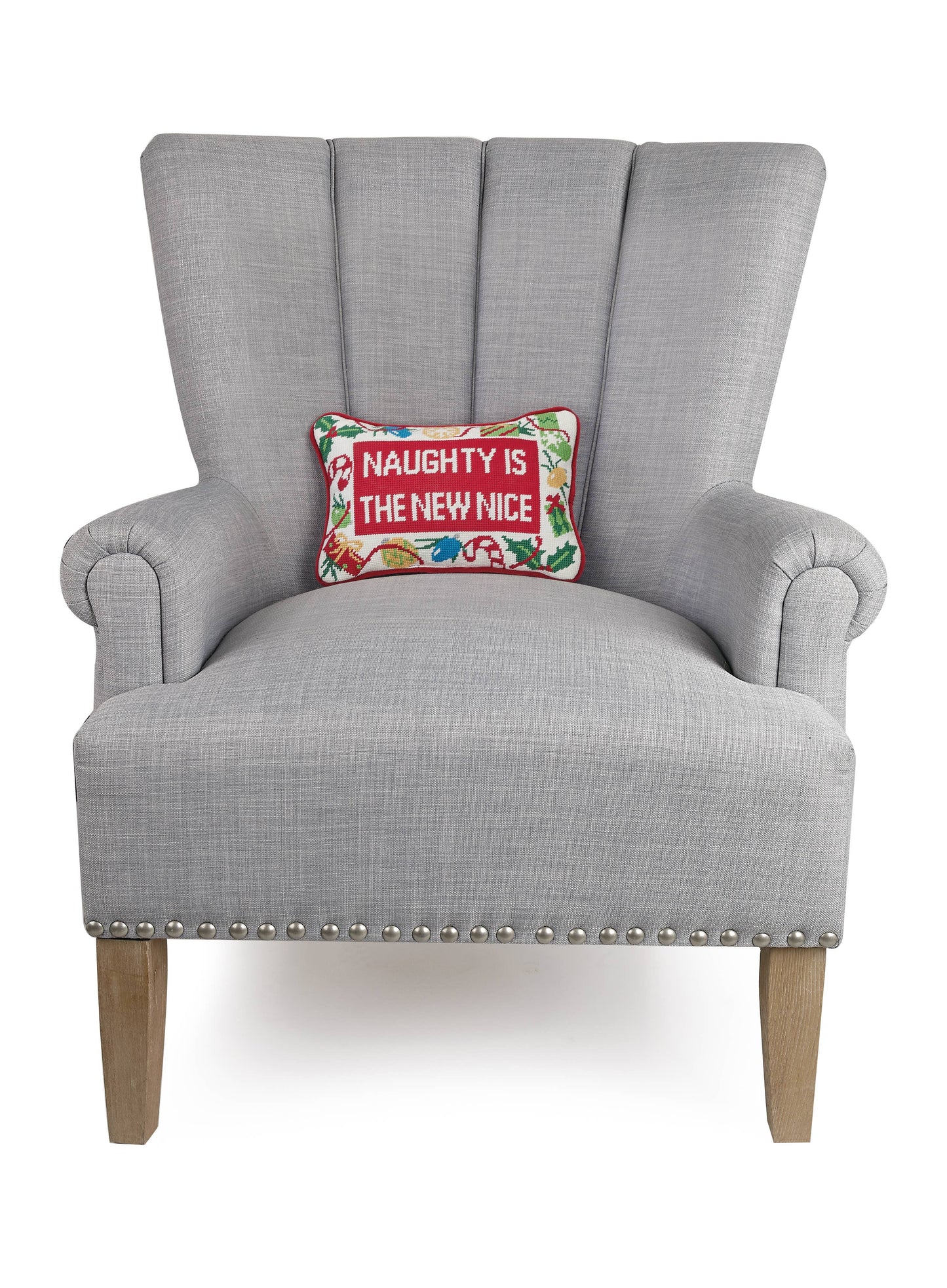 Naughty New Nice Embroidered Pillow