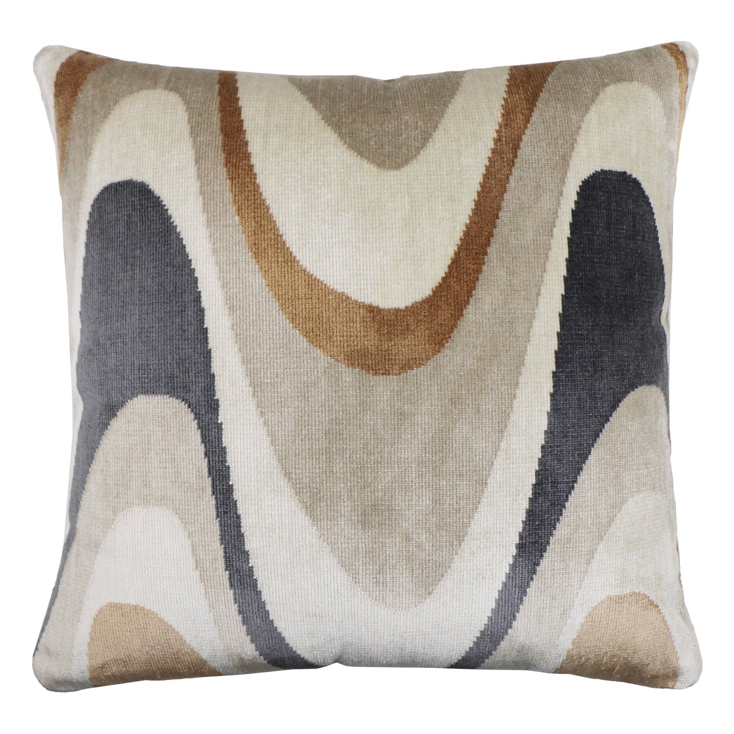 Harlow Camel Taupe Charcoal Velvet Throw Pillow: Umber / 22x22"