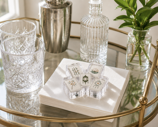 Acrylic Napkin Weight, Bamboo Lotus Mahjong