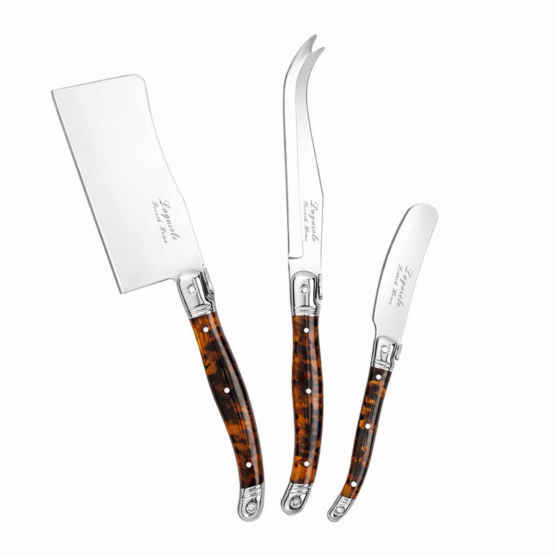 French Home 3-Piece Laguiole Tortoise Shell Cheese Knife Set: Tortoise Shell / Stainless-Steel and Resin