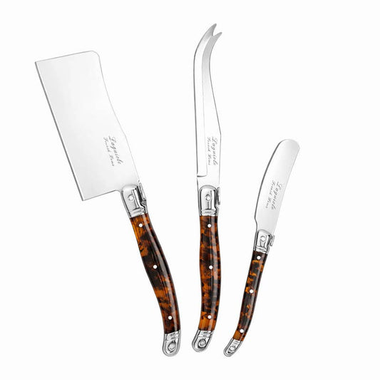 French Home 3-Piece Laguiole Tortoise Shell Cheese Knife Set: Tortoise Shell / Stainless-Steel and Resin