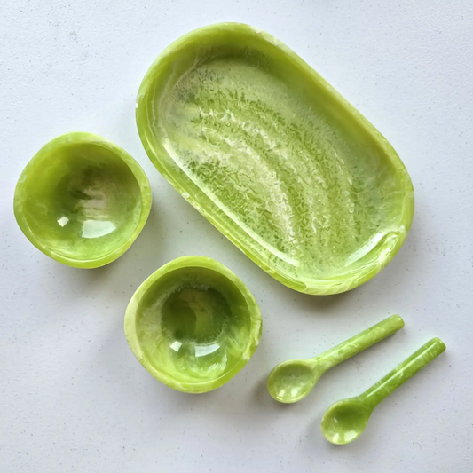 Resin Small Tray & Two Bowls / Green