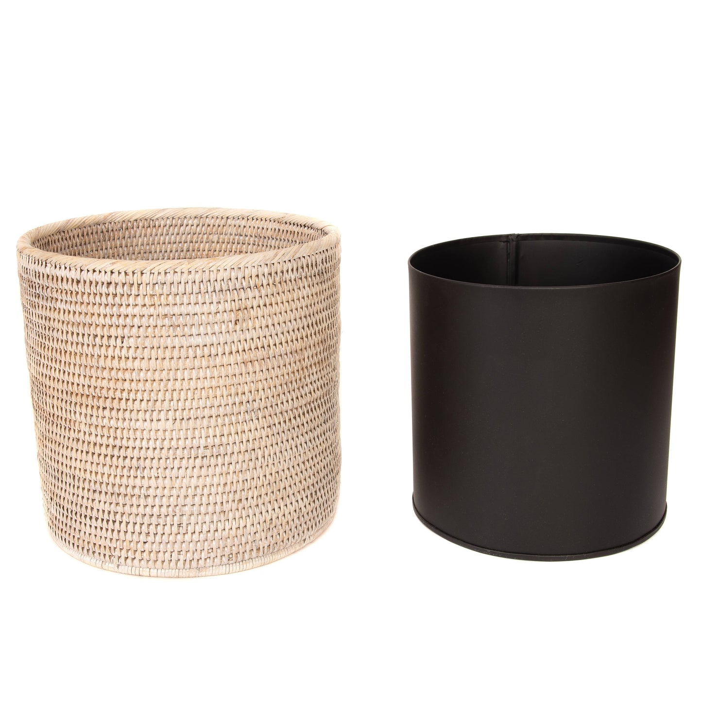 Artifacts Rattan™ Round Waste Basket with Metal Liner: Tudor Black