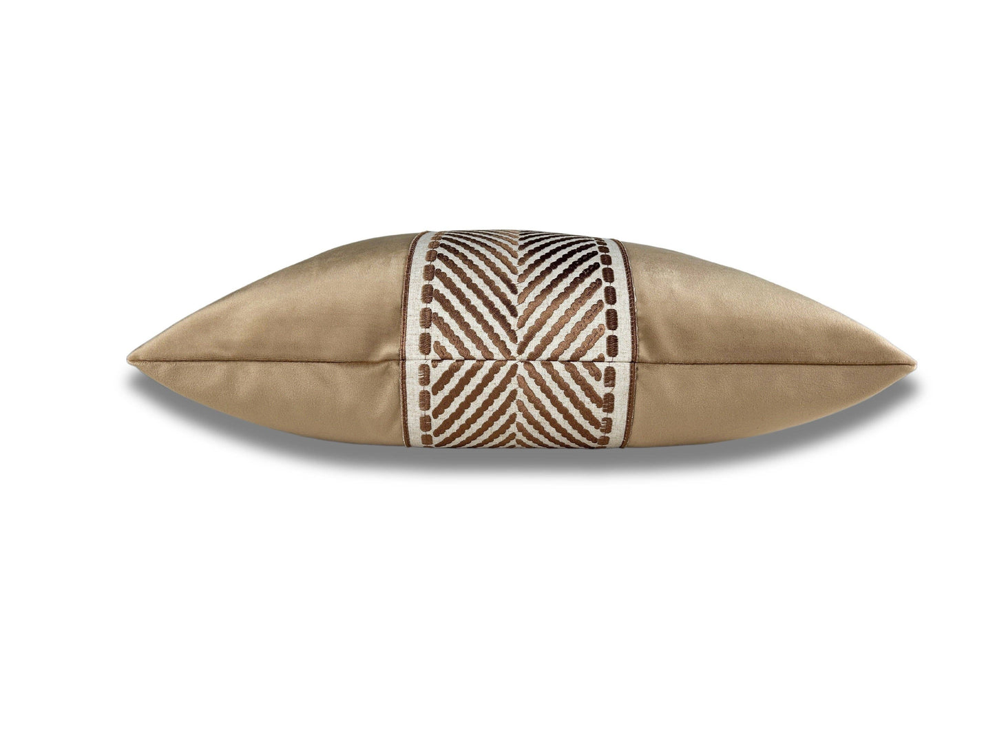 Brooks - Tan Velvet Square Throw Pillow w/ Embroidered Trim: Fawn / 22x22"