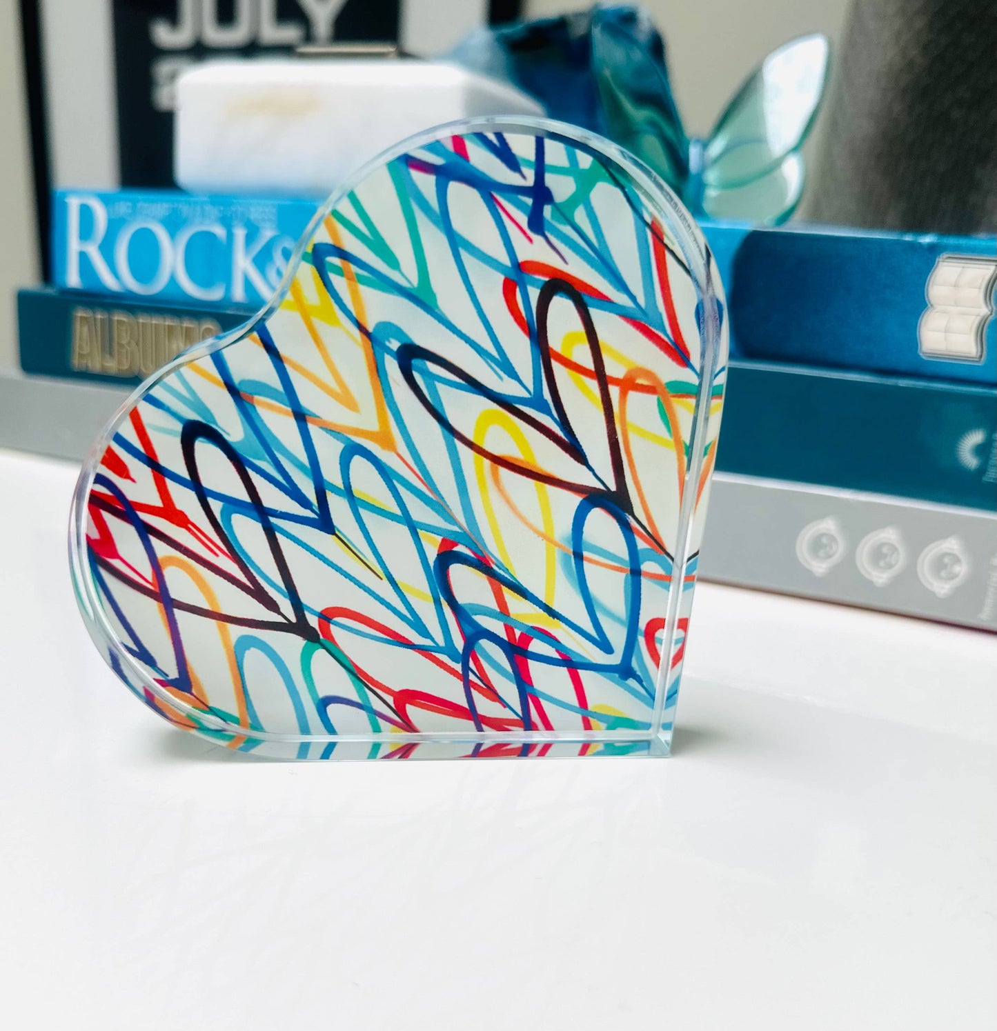 Colorful Graffiti Hearts Crystal Heart Paperweight