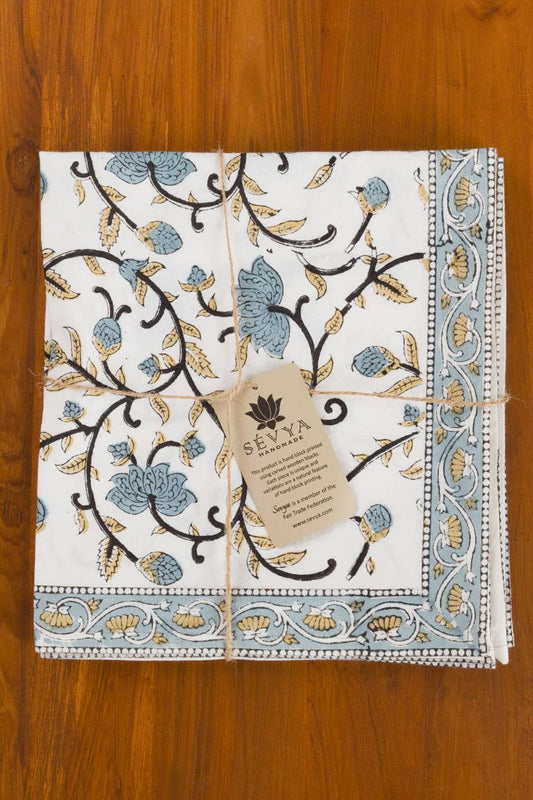 Silver Floral Block Print Napkin Set