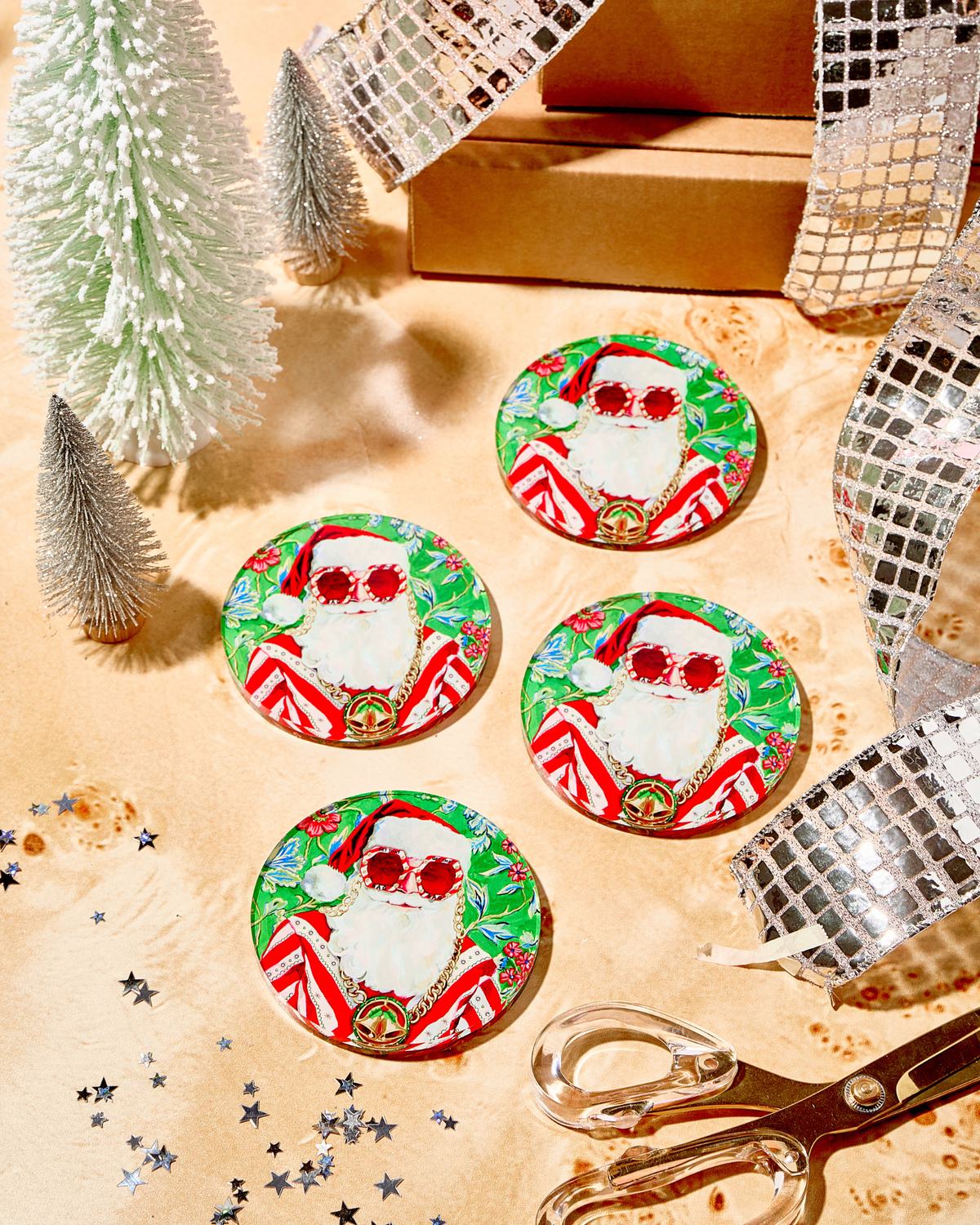 Swanky Santa Acrylic Coaster: Boxed Set of 4