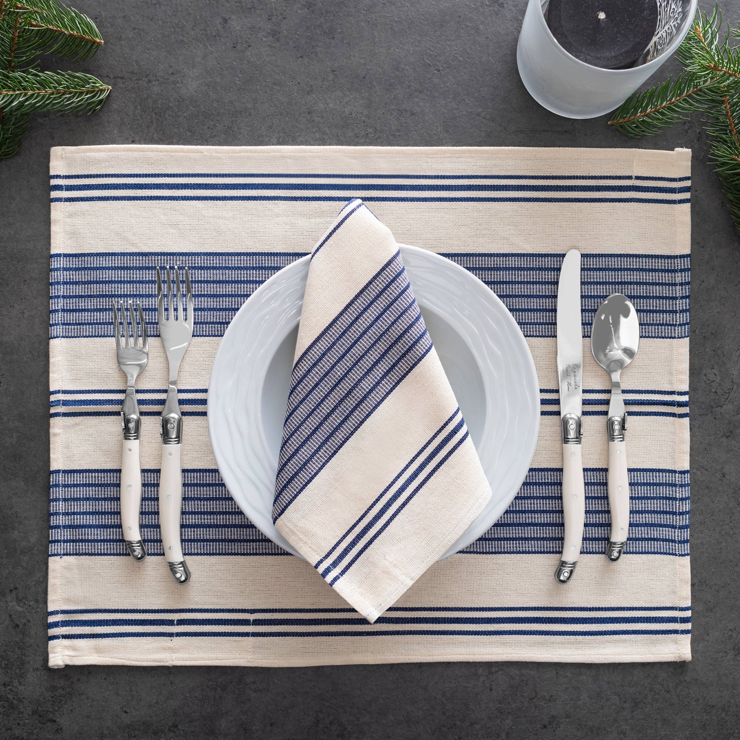 Blue & Cream Striped Napkins/Set of 4