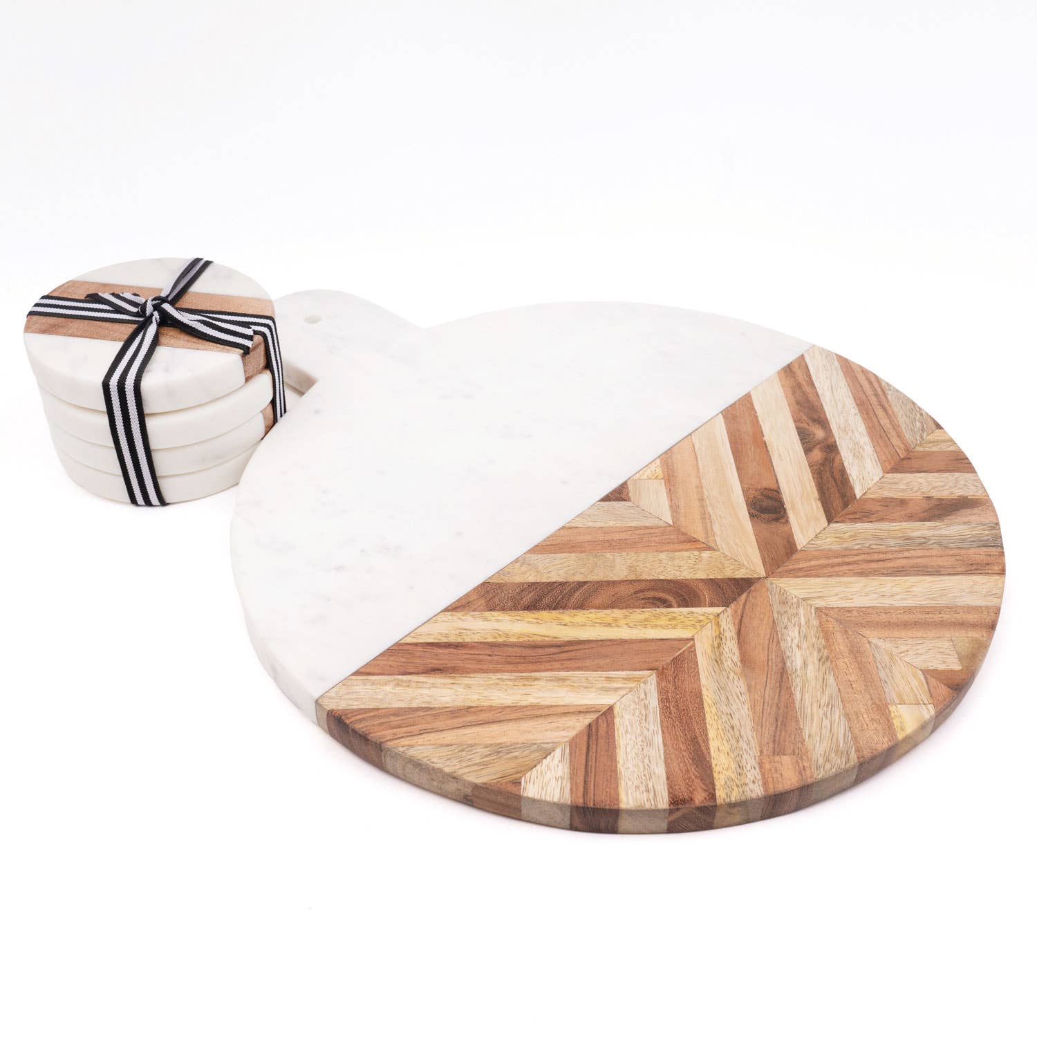 Marble & Wood Round Serving Board - Thumbnail 4