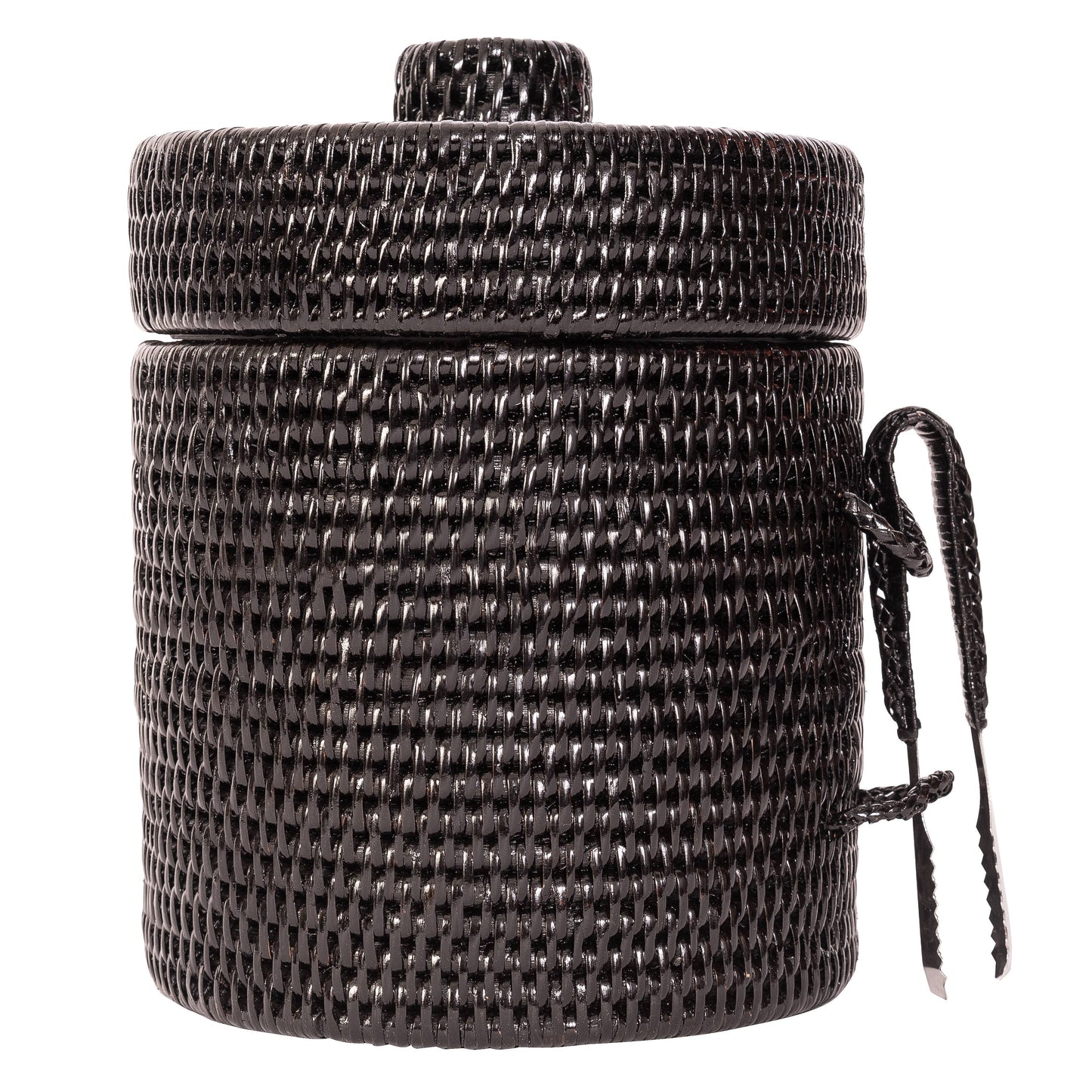 Rattan Ice Bucket with Tongs: Tudor Black / Large