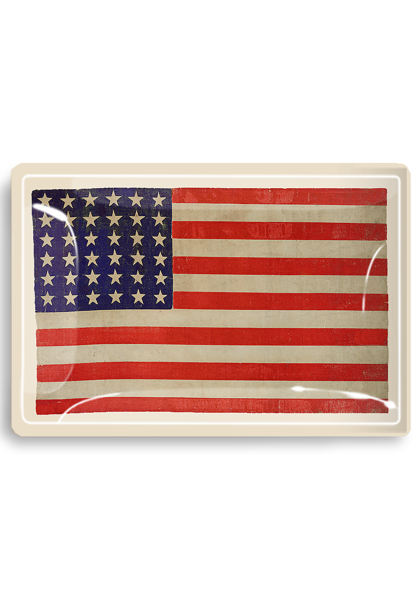 Star Spangled Banner American Flag Decoupage Glass Tray
