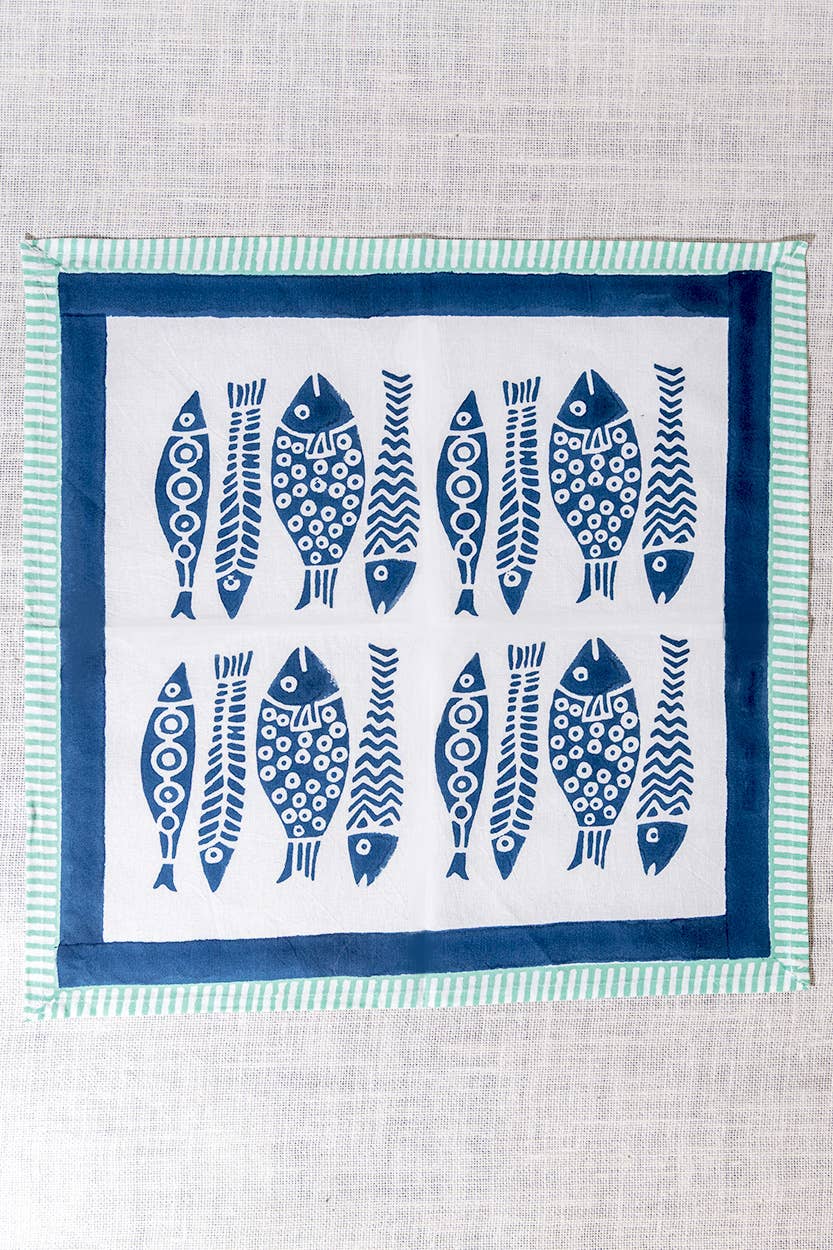 Fish Block Print Napkin Set