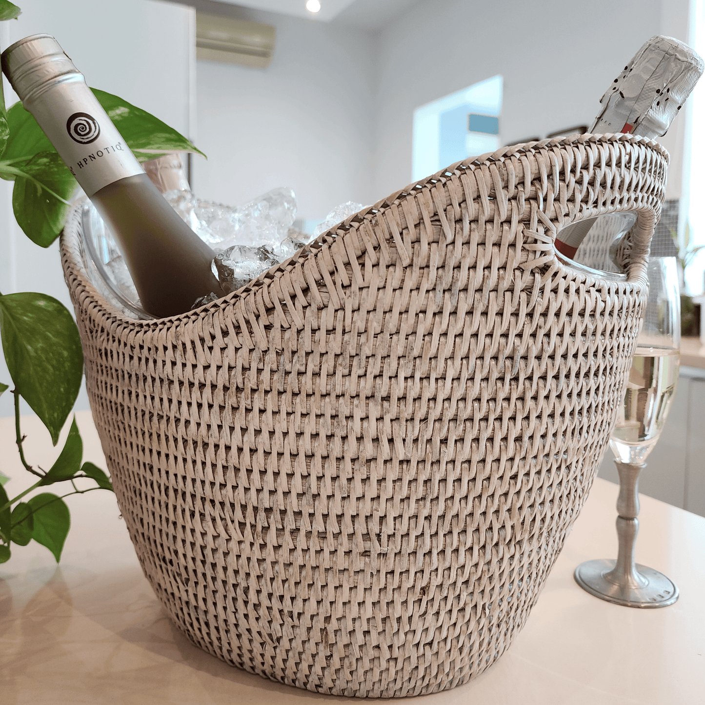Artifacts Rattan™ Champagne Bucket with Acrylic Insert: Honey Brown