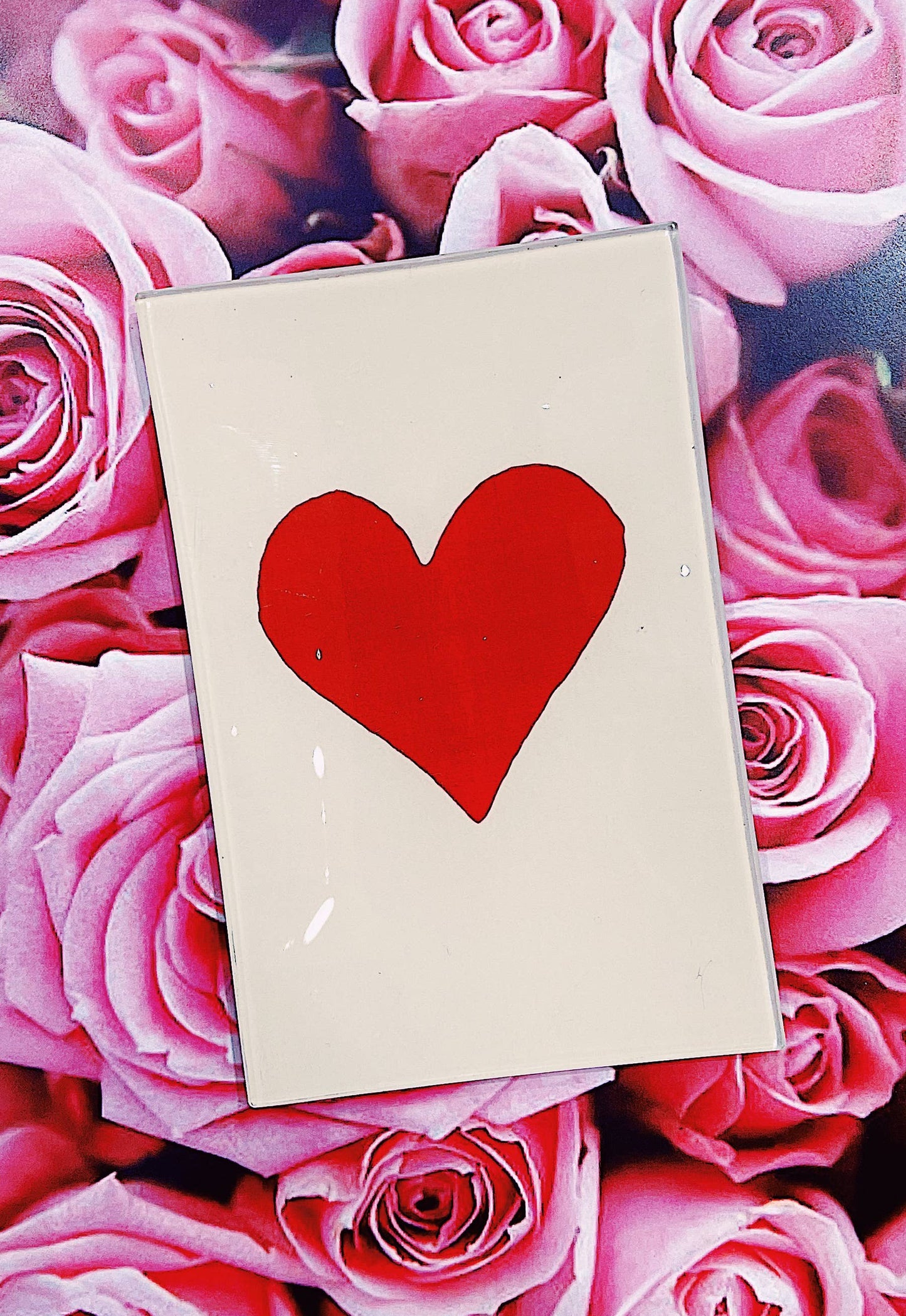 Red Long Heart Decoupage Glass Tray: 3.5"X 5.5"