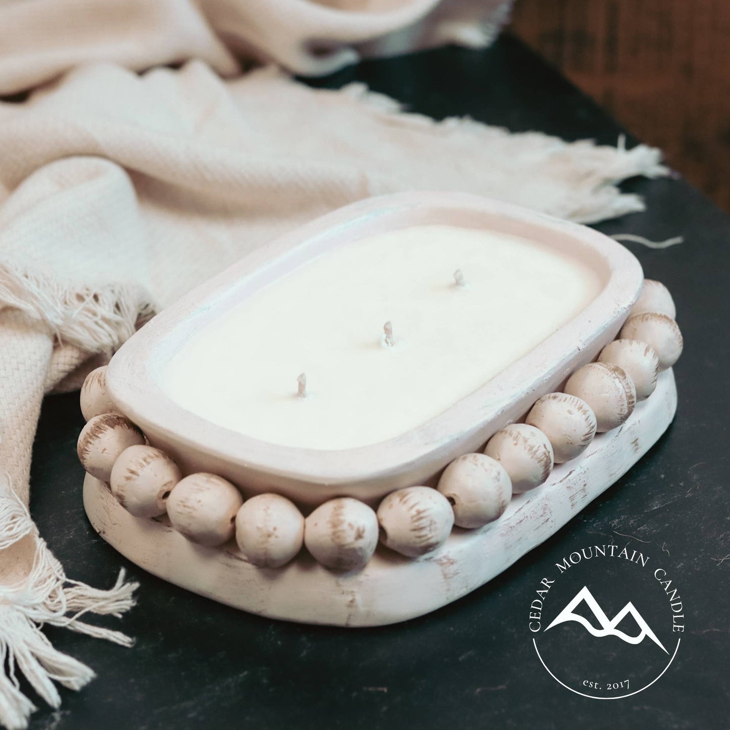 Lemon Citronella - 3 Wick Pottery Boho Candle w/Beads