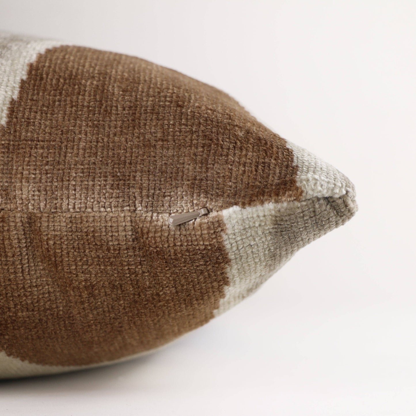 Harlow Camel Taupe Charcoal Velvet Throw Pillow: Umber / 22x22"