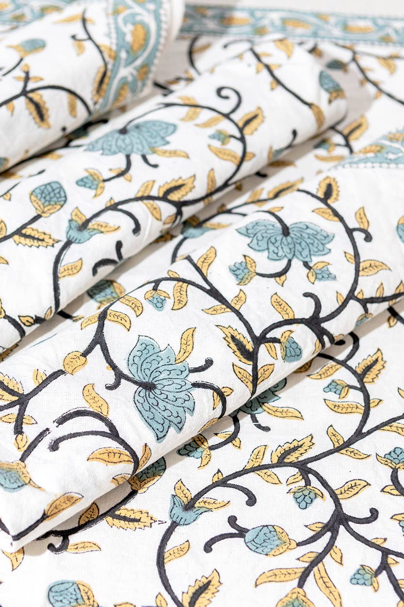 Silver Floral Block Print Napkin Set