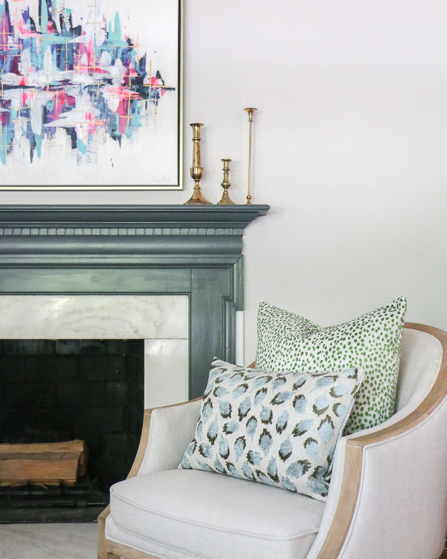 Lottie Aqua & Green Spotted Velvet Throw Pillow: Mineral / 14x20"