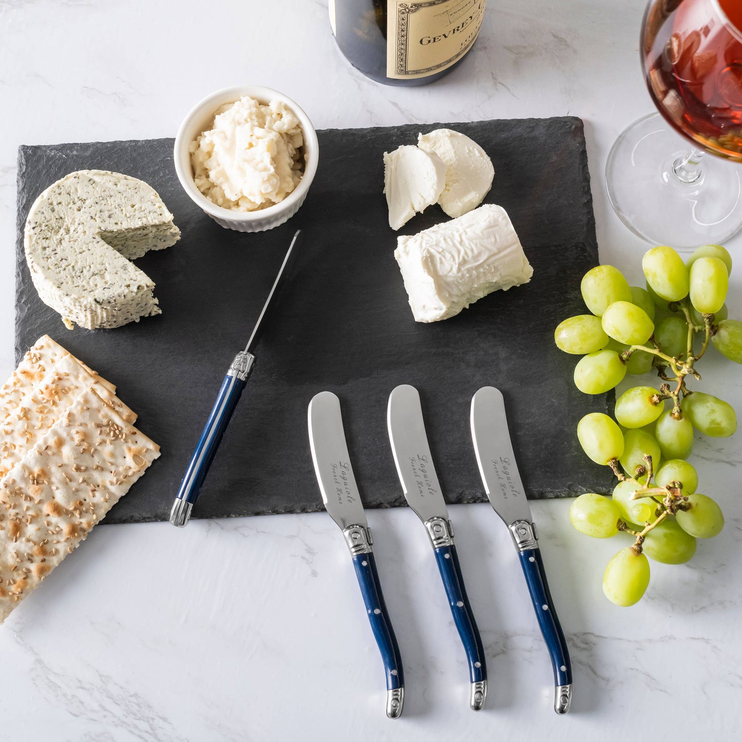 French Home Laguiole 4-Piece Spreader Set with Navy Handles