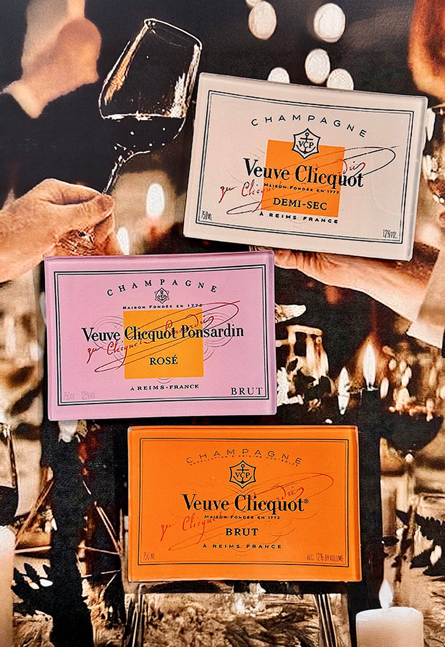 Veuve Cliciquot Pink Decoupage Glass Tray: 3.5"X 5.5"